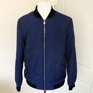 Lanzino Male Full Zip Designer Streetwear Quilted Blue Bomber Jacket size XL